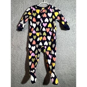 Carters 12 months heart fleece Navy Blue multicolor footsie pajamas